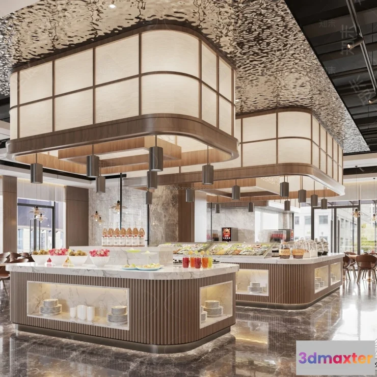 1572974 - Modern Style Interior 3D Blocks and 3D Models - Buffet Restaurant 3D Scene - 809 3D Max