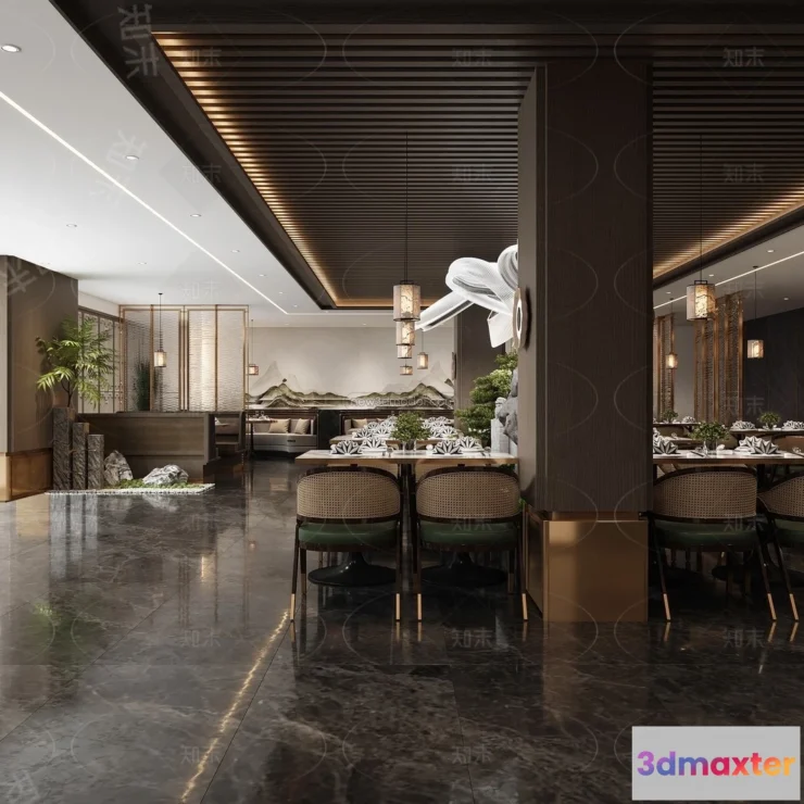 1573836 - Modern Style Interior 3D Blocks and 3D Models - Asian Restaurant 3D Scene - 968 3D Max