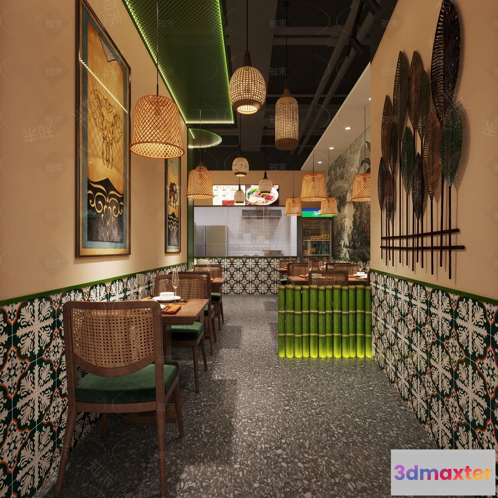 1573870 - Modern Style Interior 3D Blocks and 3D Models - Asian Restaurant 3D Scene - 985 3D Max