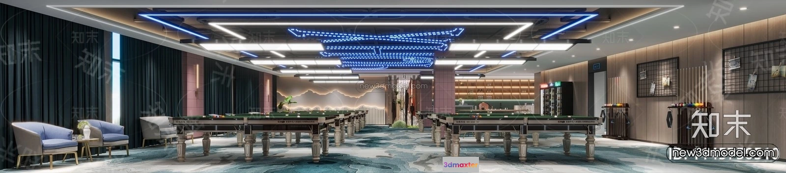 1584289 - Modern Style Interior 3D Blocks and 3D Models - Billard 3D Scene - 774 3D Max