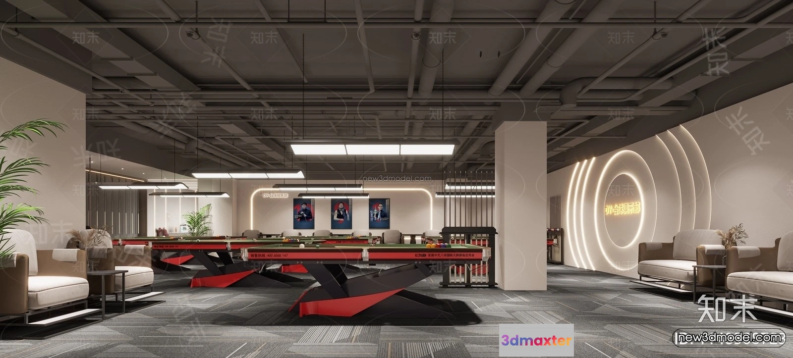 1584295 - Modern Style Interior 3D Blocks and 3D Models - Billard 3D Scene - 777 3D Max