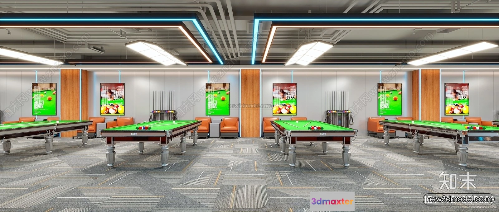 1584319 - Modern Style Interior 3D Blocks and 3D Models - Billard 3D Scene - 789 3D Max