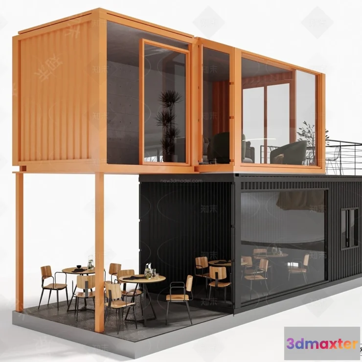 1584481 - Modern Style Interior 3D Blocks and 3D Models - Container Coffee Shop 3D Scene - 882 3D Max