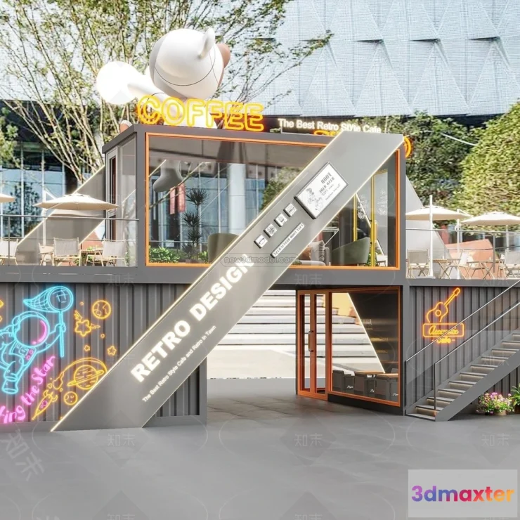 1584491 - Modern Style Interior 3D Blocks and 3D Models - Container Coffee Shop 3D Scene - 887 3D Max