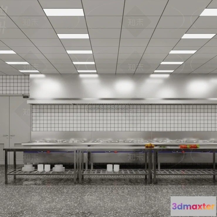 1584691 - Modern Style Interior 3D Blocks and 3D Models - Restaurant Kitchen 3D Scene - 893 3D Max