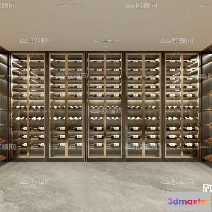 1685978 - Wine Cellar 3D Model - Wine Cabinet - 063 - VRAY Render 3D Max