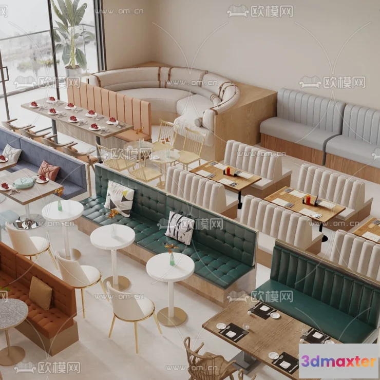 1687828 - Coffee Table and Armchair Sets - 3D Models - Cafe Interior 3D Scenes - 052 - VRAY Render 3D Max