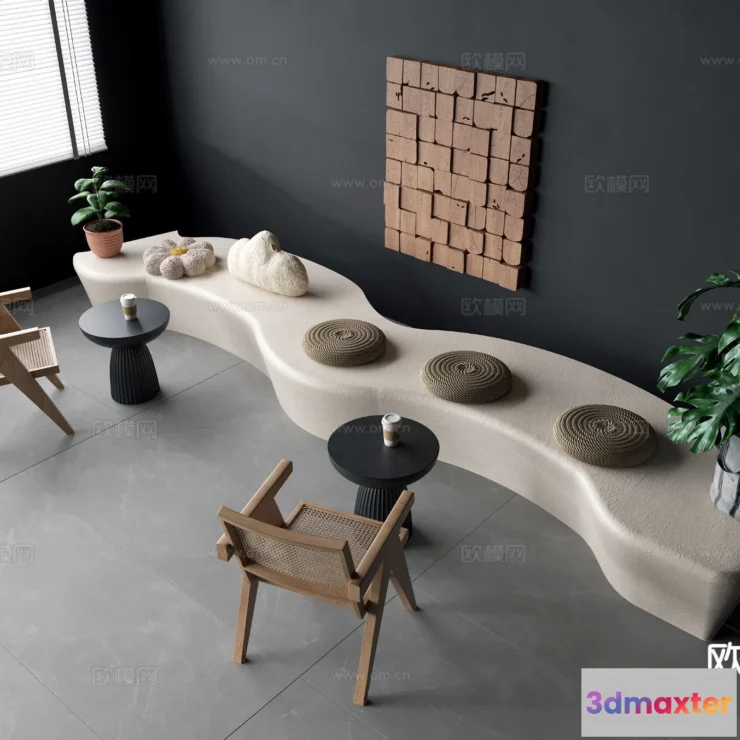 1687842 - Coffee Table and Armchair Sets - 3D Models - Cafe Interior 3D Scenes - 059 - VRAY Render 3D Max