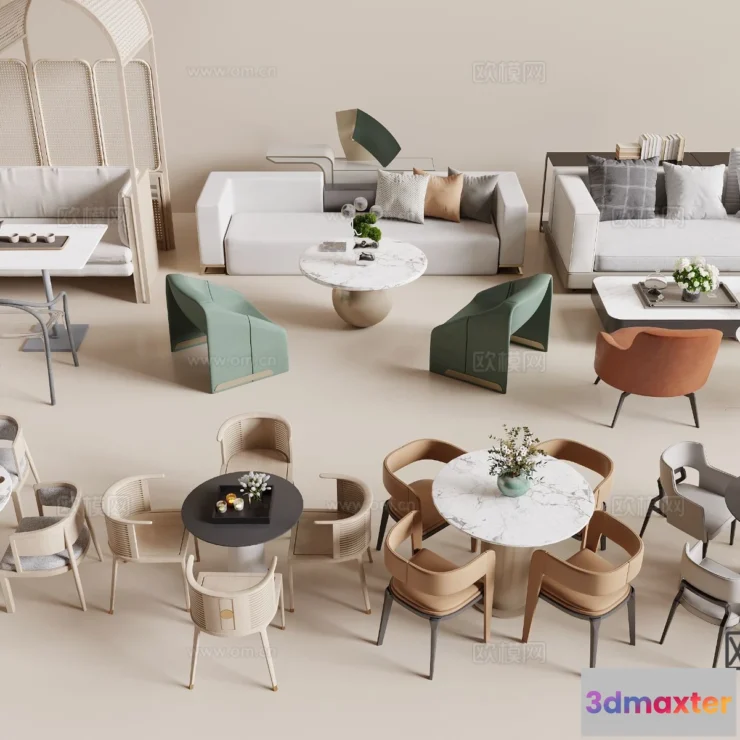 1687856 - Coffee Table and Armchair Sets - 3D Models - Cafe Interior 3D Scenes - 066 - VRAY Render 3D Max