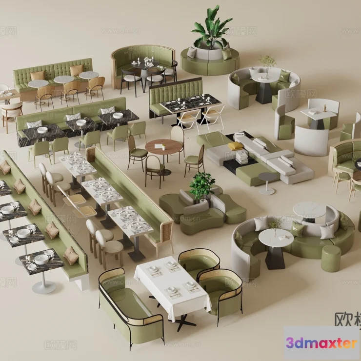 1687898 - Coffee Table and Armchair Sets - 3D Models - Cafe Interior 3D Scenes - 087 - VRAY Render 3D Max