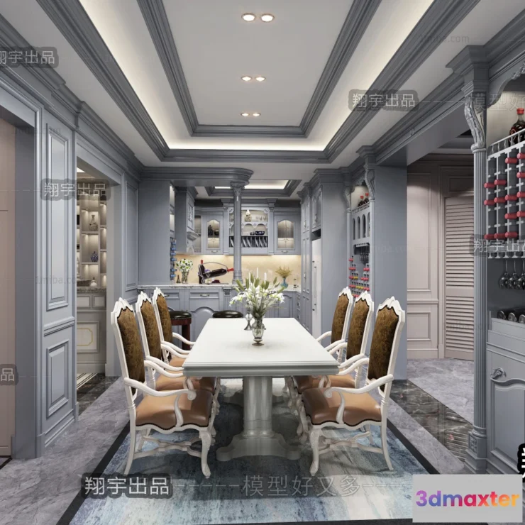 1366814 - Dining Room 3D Interior Scene Model - European Style - 001 3D Max