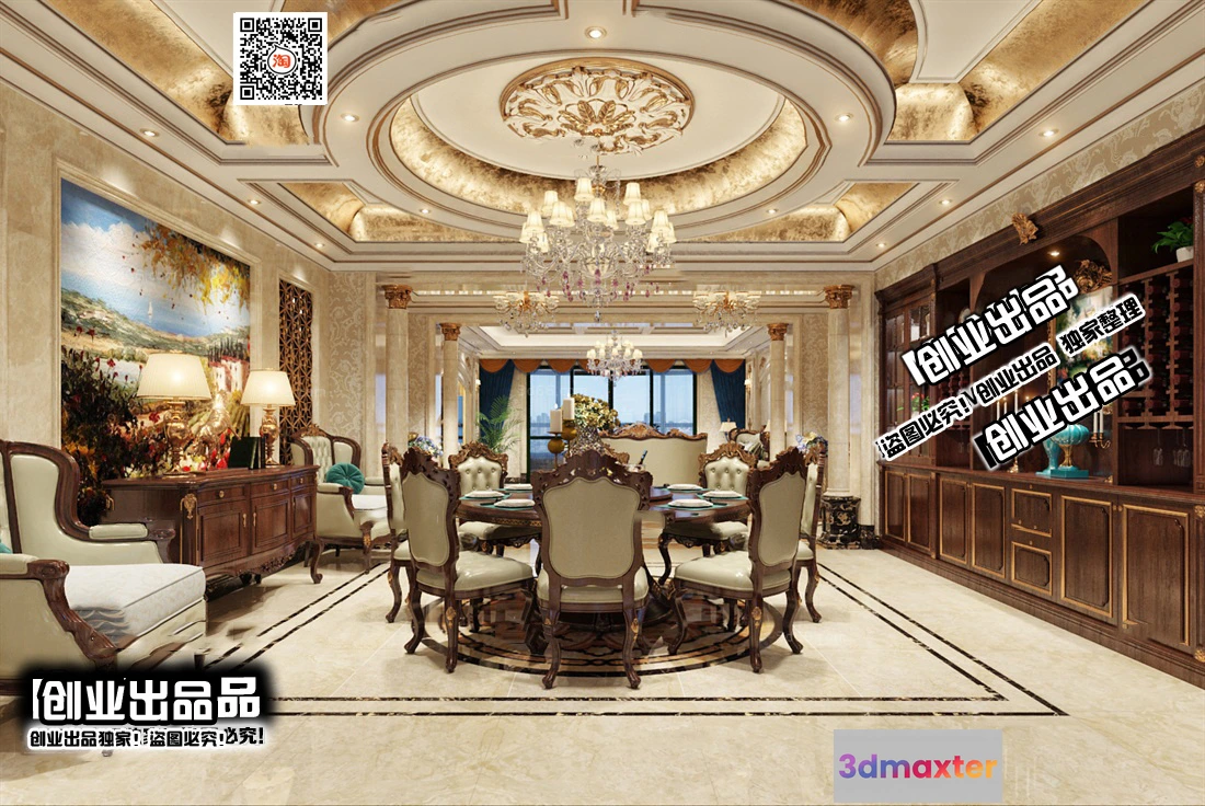 1366973 - Dining Room 3D Interior Scene Model - European Style - 003 3D Max