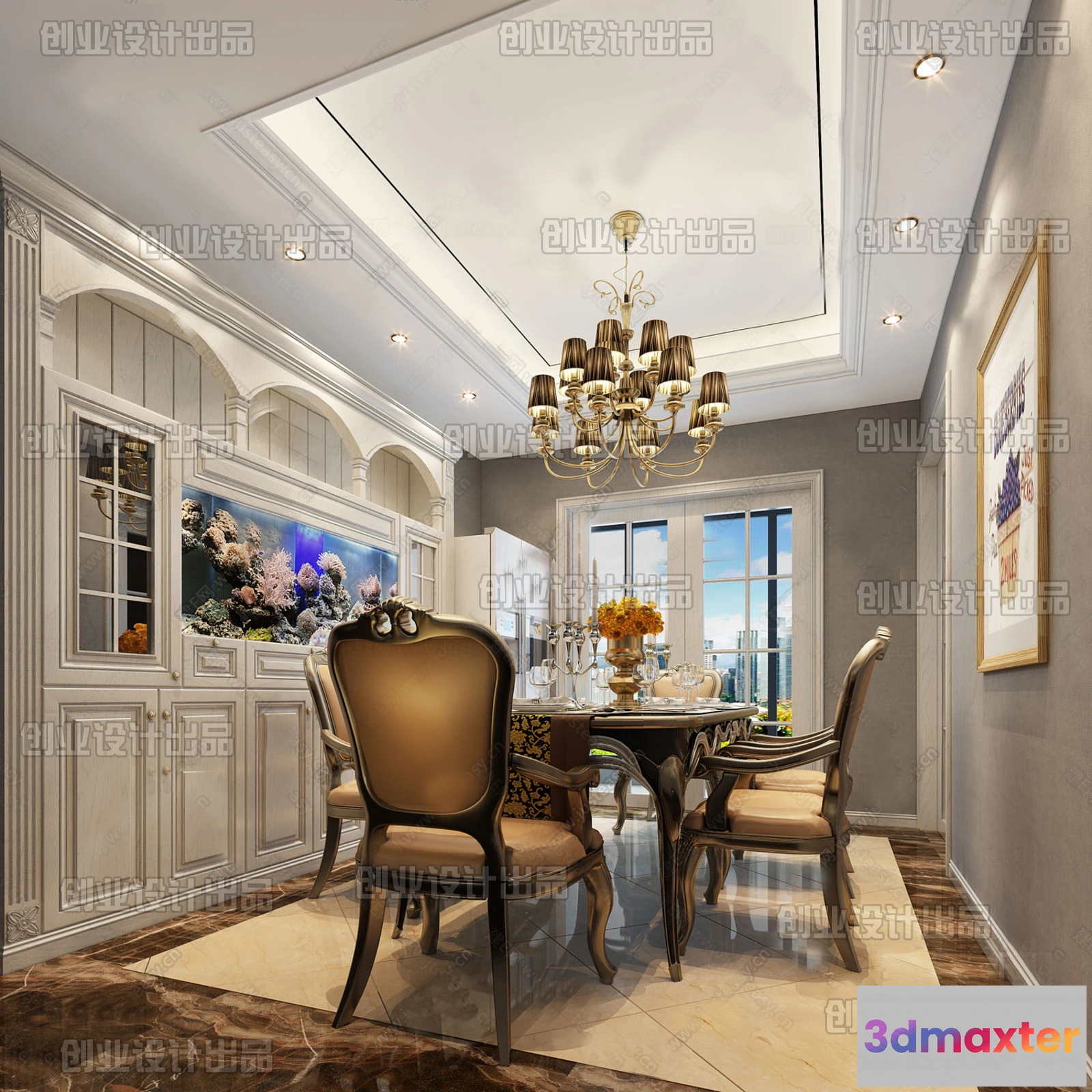1367106 - Dining Room 3D Interior Scene Model - European Style - 005 3D Max