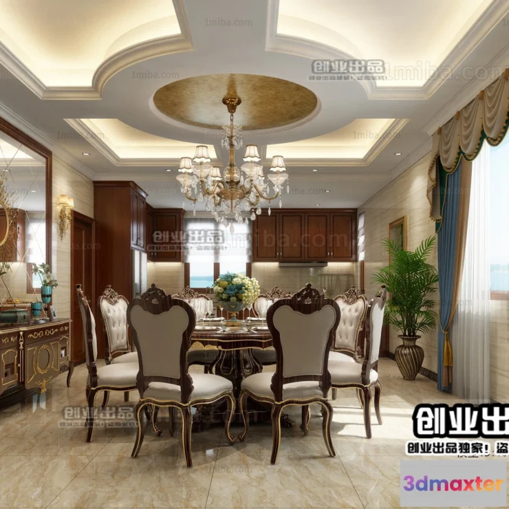 1367380 - Dining Room 3D Interior Scene Model - European Style - 009 3D Max
