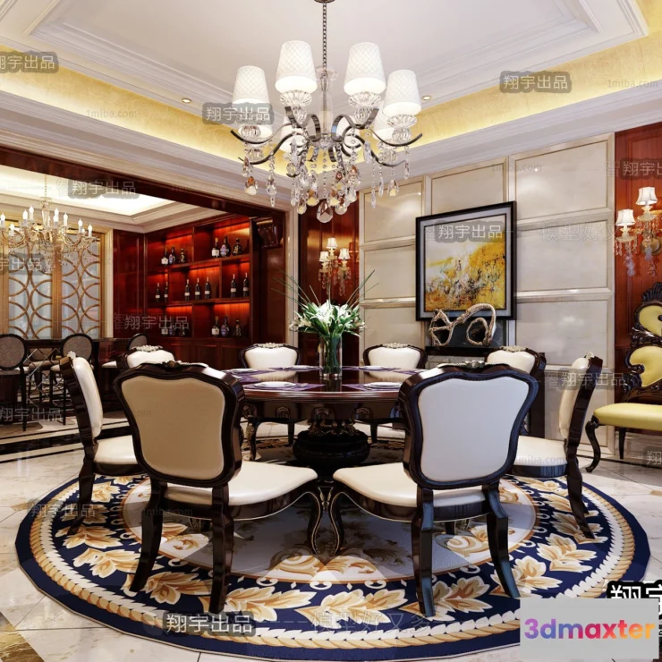 1367595 - Dining Room 3D Interior Scene Model - European Style - 012 3D Max