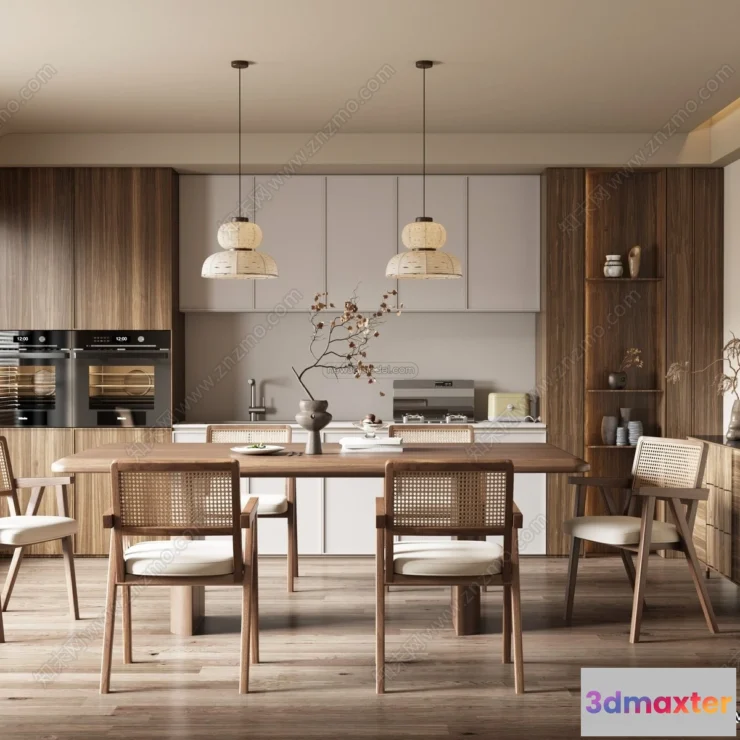 1369064 - Dining Room 3D Interior Scene Model - Wabi Sabi Style - 053 3D Max