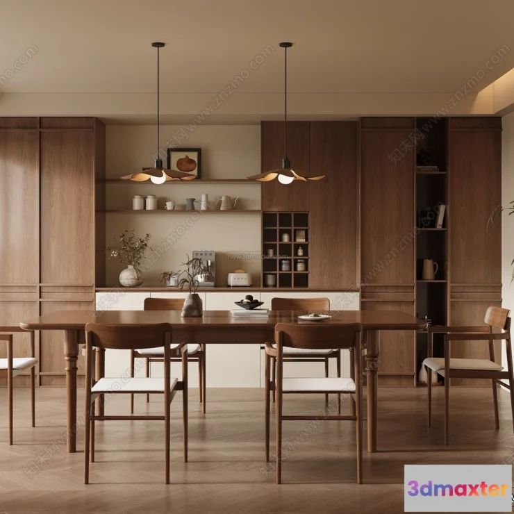 1369410 - Dining Room 3D Interior Scene Model - Wabi Sabi Style - 058 3D Max