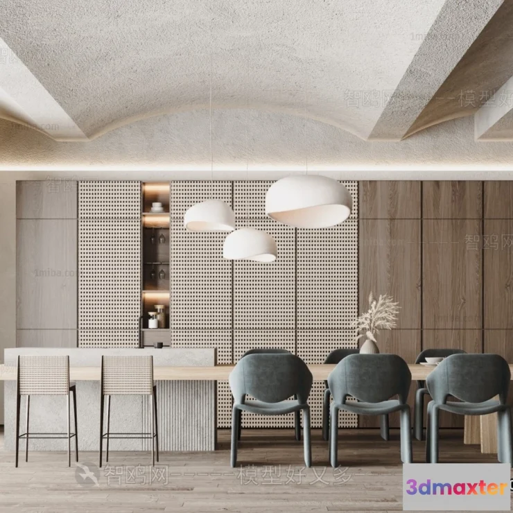 1377051 - Dining Room 3D Interior Scene Model - Wabi Sabi Style - 039 3D Max