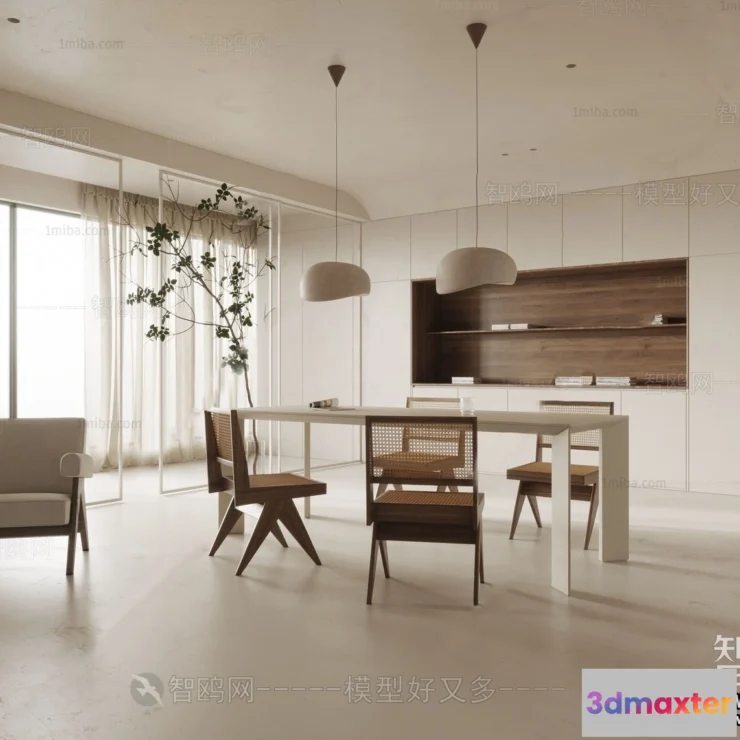 1377177 - Dining Room 3D Interior Scene Model - Wabi Sabi Style - 041 3D Max