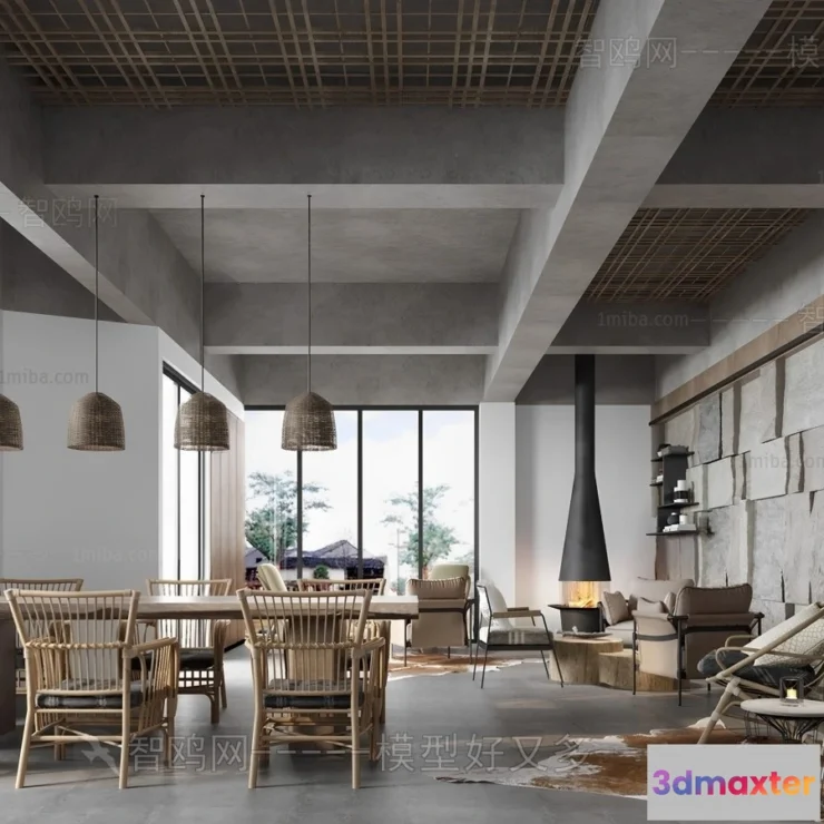 1377310 - Dining Room 3D Interior Scene Model - Wabi Sabi Style - 043 3D Max