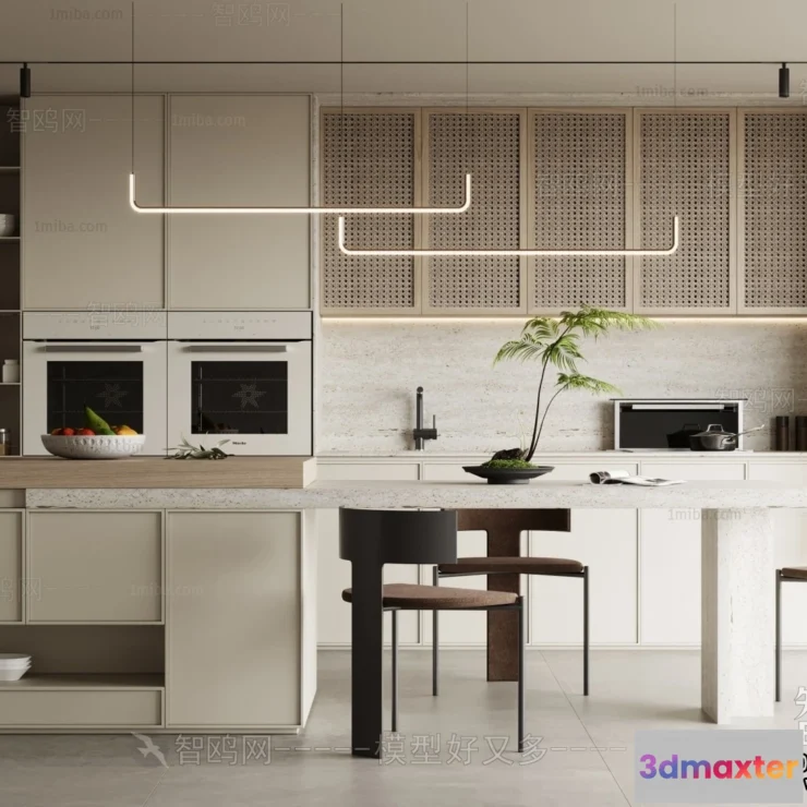 1377383 - Dining Room 3D Interior Scene Model - Wabi Sabi Style - 044 3D Max