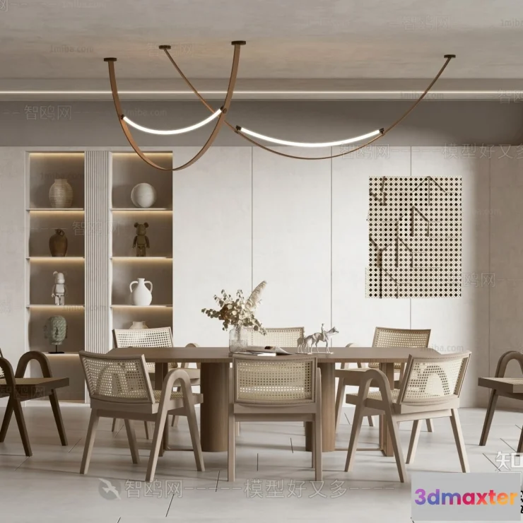 1377448 - Dining Room 3D Interior Scene Model - Wabi Sabi Style - 045 3D Max