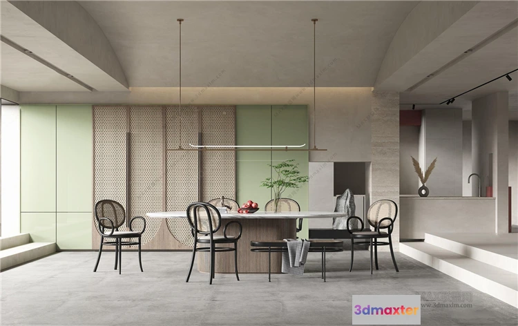 1382532 - Dining Room 3D Interior Scene Model - Wabi Sabi Style - 021 3D Max