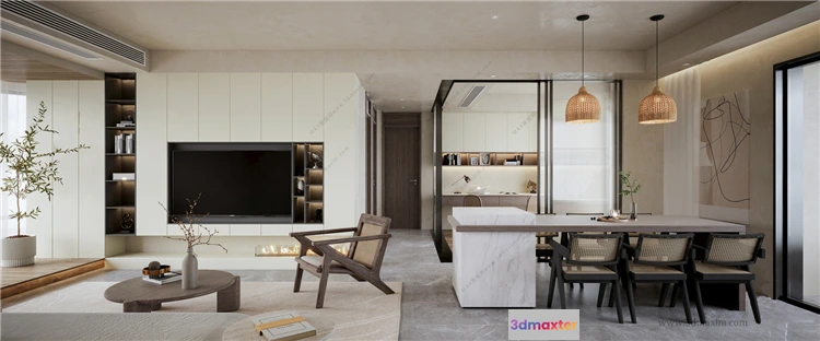 1382915 - Dining Room 3D Interior Scene Model - Wabi Sabi Style - 027 3D Max