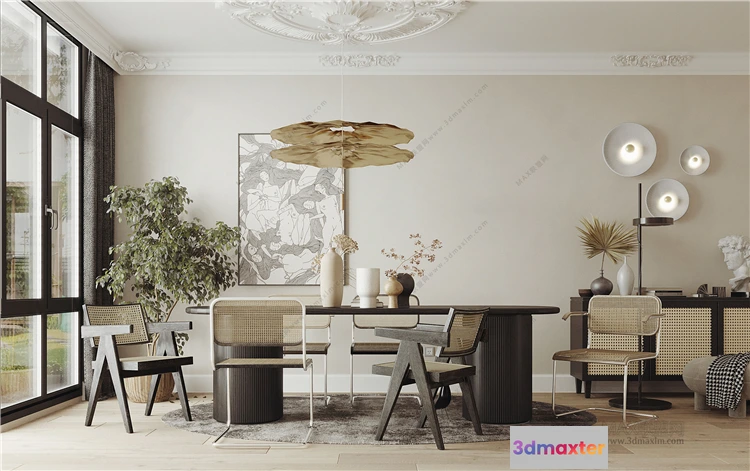 1382986 - Dining Room 3D Interior Scene Model - Wabi Sabi Style - 028 3D Max