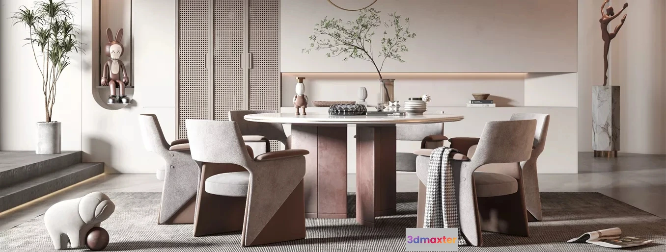 1383106 - Dining Room 3D Interior Scene Model - Wabi Sabi Style - 030 3D Max