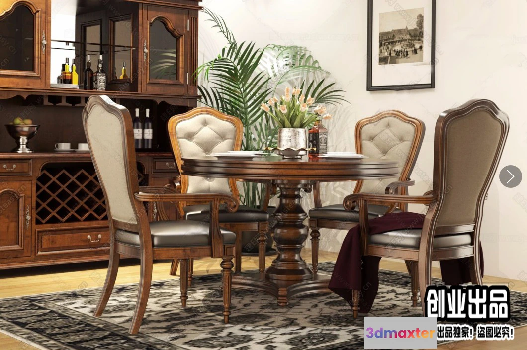 1389970 - Dining Room 3D Interior Scene - American Style - 002 3D Max