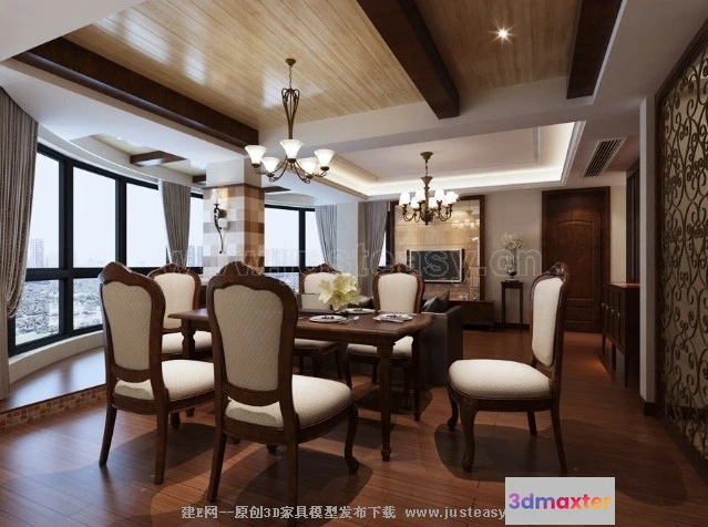 1390159 - Dining Room 3D Interior Scene - American Style - 005 3D Max