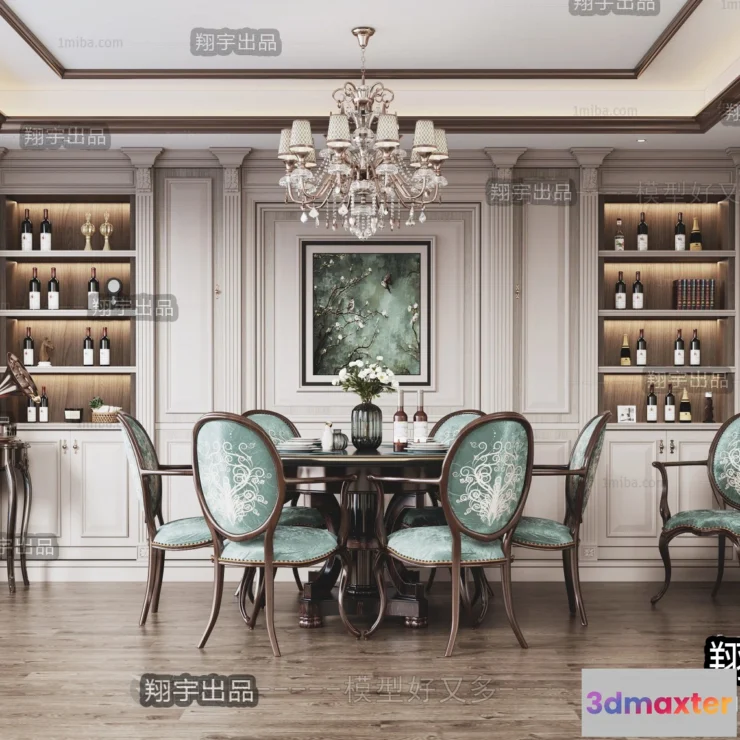 1390355 - Dining Room 3D Interior Scene - American Style - 008 3D Max