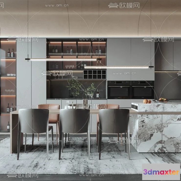 1575438 - Modern Style Interior 3D Blocks - Dining Room 3D Model - 157 3D Max