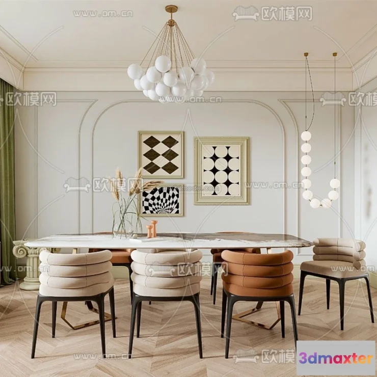 1575496 - Cream Style Interior 3D Blocks - Dining Room 3D Model - 175 3D Max