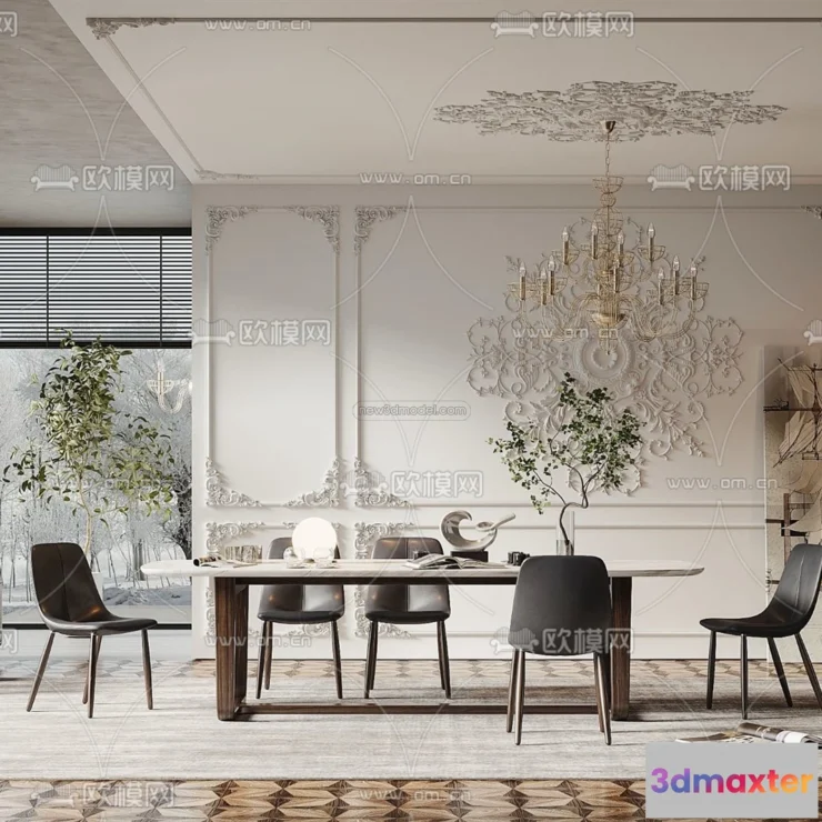 1575504 - Cream Style Interior 3D Blocks - Dining Room 3D Model - 179 3D Max