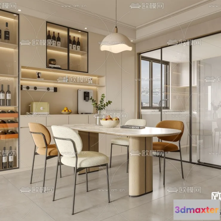 1575508 - Cream Style Interior 3D Blocks - Dining Room 3D Model - 181 3D Max