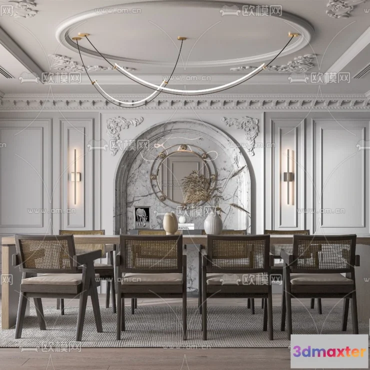 1575512 - Cream Style Interior 3D Blocks - Dining Room 3D Model - 183 3D Max