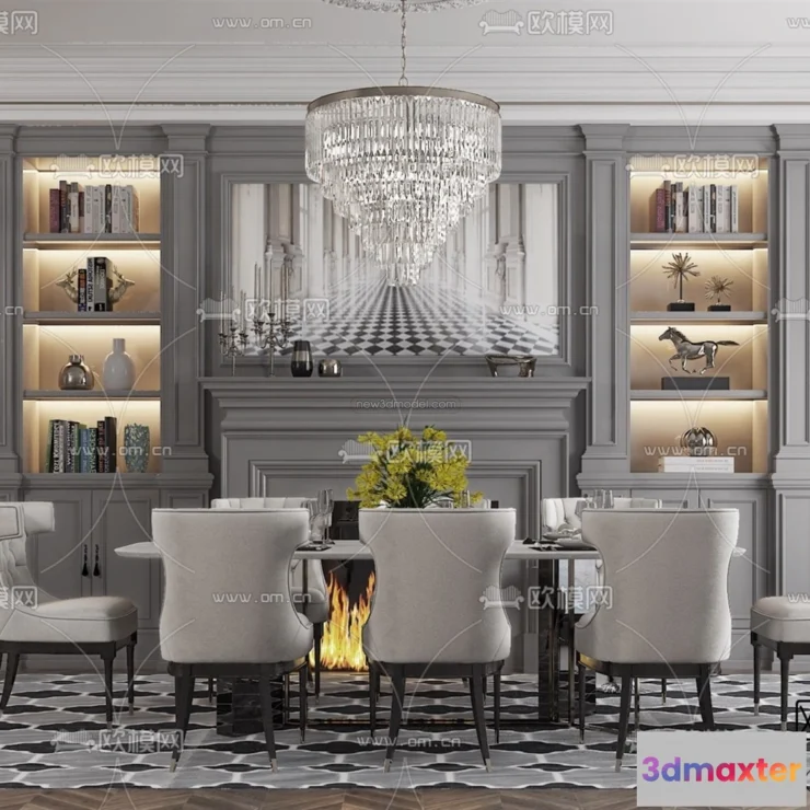 1575632 - Europe Style Interior 3D Blocks - Dining Room 3D Model - 192 3D Max