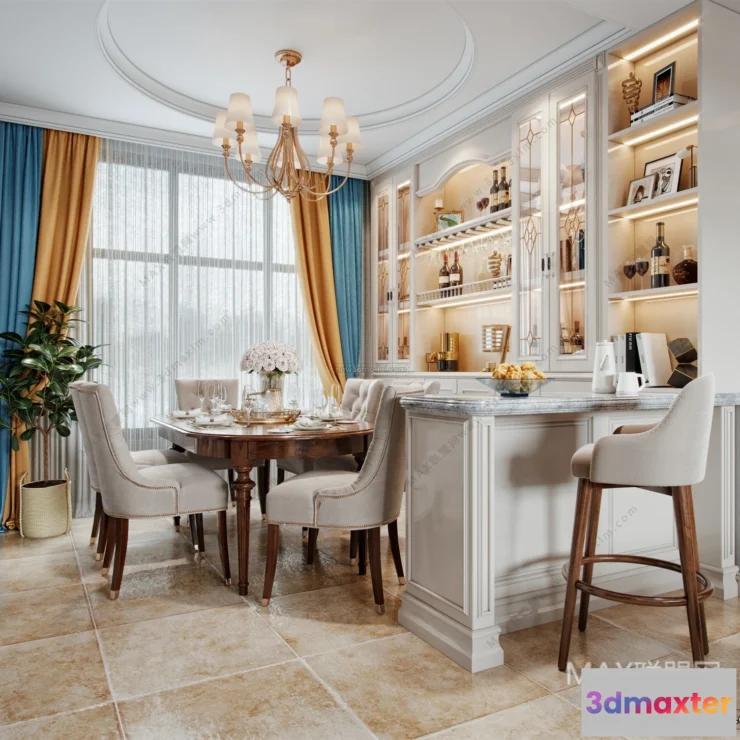1575644 - Europe Style Interior 3D Blocks - Dining Room 3D Model - 198 3D Max