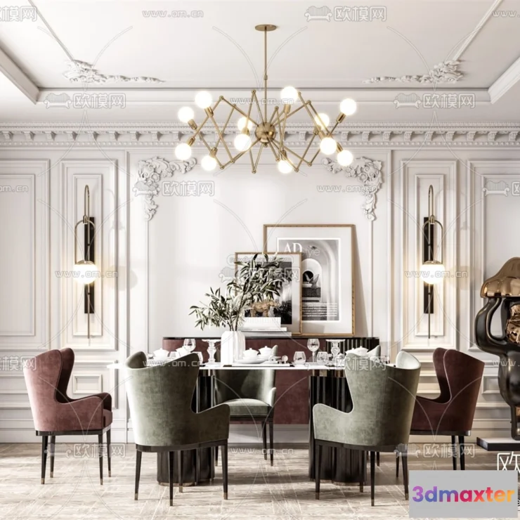 1575652 - Europe Style Interior 3D Blocks - Dining Room 3D Model - 202 3D Max