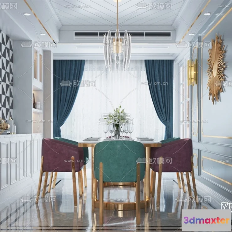 1575656 - Europe Style Interior 3D Blocks - Dining Room 3D Model - 204 3D Max