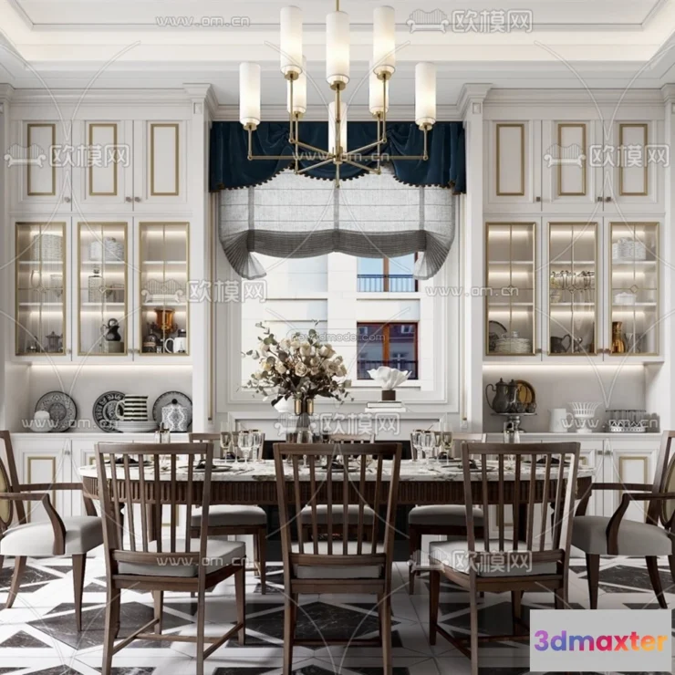 1575682 - Europe Style Interior 3D Blocks - Dining Room 3D Model - 217 3D Max