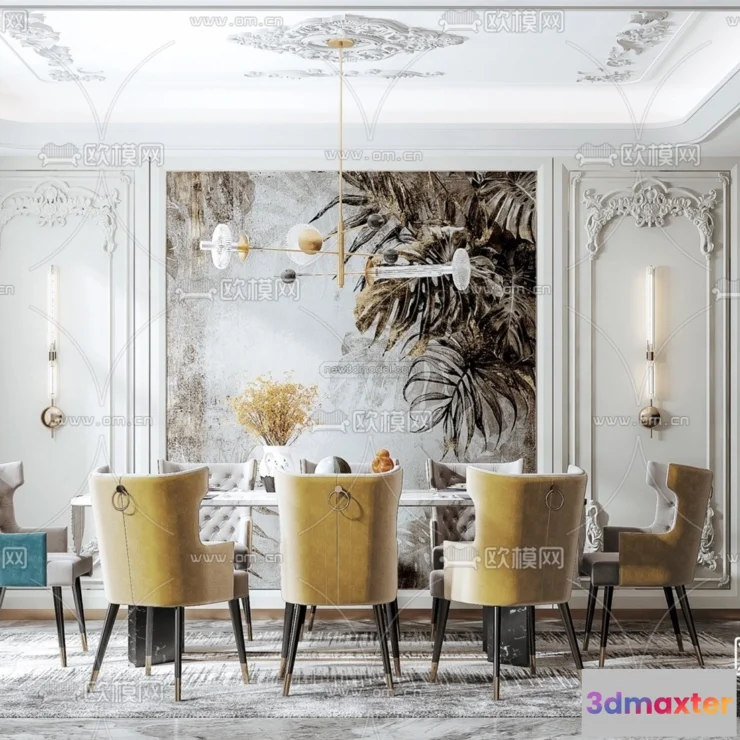 1575684 - Europe Style Interior 3D Blocks - Dining Room 3D Model - 218 3D Max