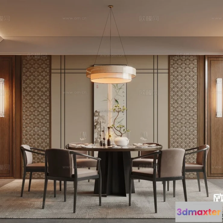 1575776 - Modern Style Interior 3D Blocks and 3D Models - Dining Room 3D Scene - 614 3D Max