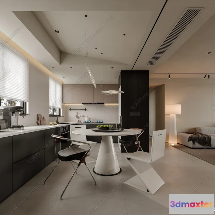 1575780 - Modern Style Interior 3D Blocks and 3D Models - Dining Room 3D Scene - 616 3D Max