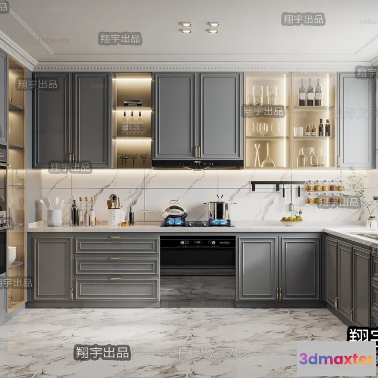 1358969 - Kitchen 3D Interior Scene - American Style - 001 3D Max