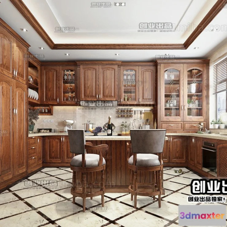 1359190 - Kitchen 3D Interior Scene - American Style - 004 3D Max