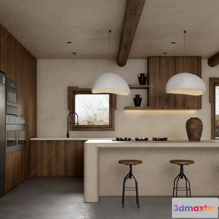 1370440 - Kitchen 3D Interior Scene Model - Wabi Sabi Style - 003 3D Max