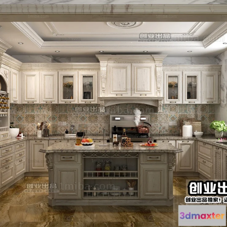 1373104 - Kitchen 3D Interior Scene Model - European Style - 019 3D Max